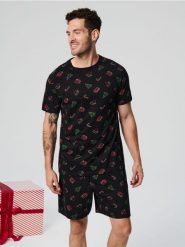Piżama dwuczęściowa - czarny. Czarne piżamy Sinsay, l, bez wzorów, z bawełny, bez ramiączek. Za 39.99 zł.