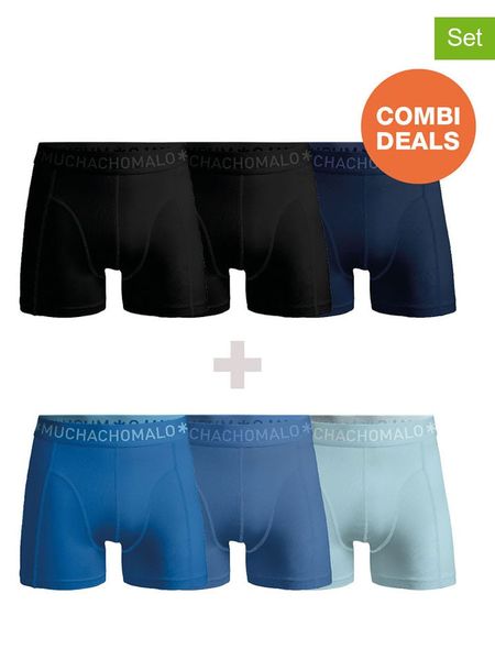 Muchachomalo Bokserki (6 par) w kolorze granatowym, czarnym i niebieskim rozmiar: S. Czarne bokserki MUCHACHOMALO, s, bez wzorów. Za 187.52 zł.