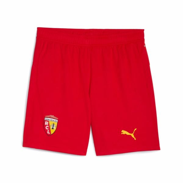 Krótka spódnica RC Lens Promo 2025/26. Czerwone szorty Puma, bez wzorów, ze lnu, sportowe. Za 249.00 zł.