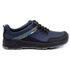 Olivier Męskie buty trekkingowe skórzane 292GT granatowe niebieskie. Niebieskie trekkingi bez wzorów, z jeansu, bez zapięcia. Za 319.69 zł.
