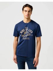 MESKA KOSZULKA WRANGLER AMERICANA TEE NAVY 112362792. Niebieskie t-shirty Wrangler, s, bez wzorów, bez kołnierzyka, bez ramiączek. Za 79.99 zł.