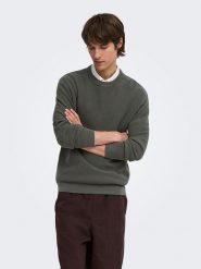 ONLY & SONS Sweter w kolorze khaki rozmiar: XXL. Brązowe swetry nierozpinane Only & Sons, xxl, bez wzorów, z bawełny, bez kołnierzyka, bez ramiączek. Za 109.95 zł.