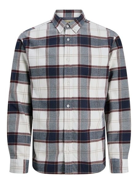 Jack & Jones Koszula - Regular fit - w kolorze biało-granatowym rozmiar: L. Białe koszule Jack & Jones, l, bez wzorów, z bawełny, bez kołnierzyka, bez ramiączek. Za 95.92 zł.
