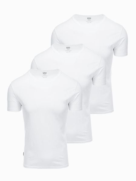 Zestaw męskich koszulek bawełnianych BASIC z okrągłym dekoltem – 3x biały V11 - Rozmiar: XL. Białe t-shirty Ombre Clothing, m, bez wzorów, z bawełny, bez kołnierzyka, bez ramiączek. W wyprzedaży za 97.49 zł.