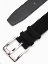 Jednokolorowy męski pasek z naturalnego zamszu – czarny V1 OU-ACBE-0112 - S/M. Czarne paski Ombre Clothing, bez wzorów, ze skóry, eleganckie. Za 71.99 zł.