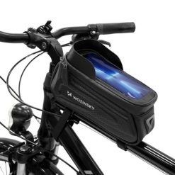 Torba na ramę rowerową z etui na telefon WOZINSKY. Czarne torby na ramię Wozinsky, bez wzorów, z materiału, na ramię, bez dodatków. Za 119.60 zł.