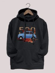 Fiat 500 — bluza (Rozmiar: 9 - 11 lat; Kolor bluzy: czarny; Rodzaj nadruku: Fiat 500). Czarne koszulki polo nikiniki, bez wzorów, z bawełny, bez kołnierzyka, bez ramiączek. Za 139.00 zł.