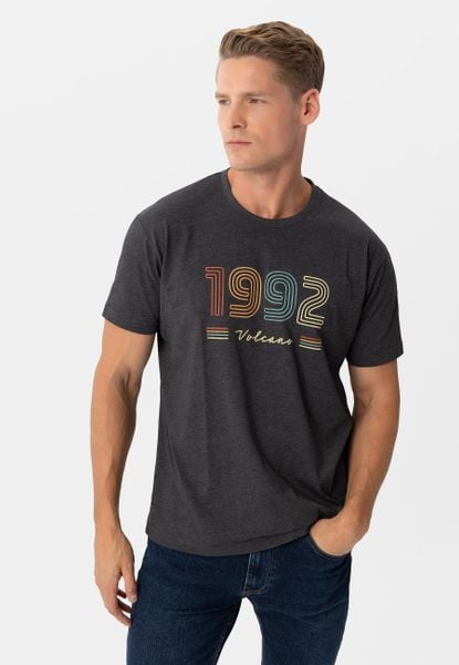 Koszulka z printem, Comfort Fit, T-RETRO. Szare t-shirty Volcano, m, bez wzorów, z bawełny, bez kołnierzyka, bez ramiączek. Za 69.99 zł.