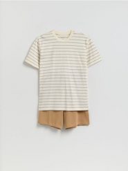 Dwuczęściowa piżama w paski - złamana biel. Piżamy Reserved, l, bez wzorów, z bawełny, bez ramiączek. Za 89.99 zł.