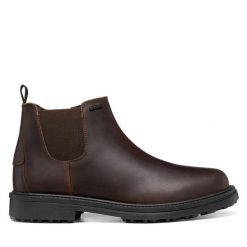 Sztyblety Geox. Brązowe botki sznurowane Geox, bez wzorów, bez obcasa, bez zapięcia. Za 769.99 zł.