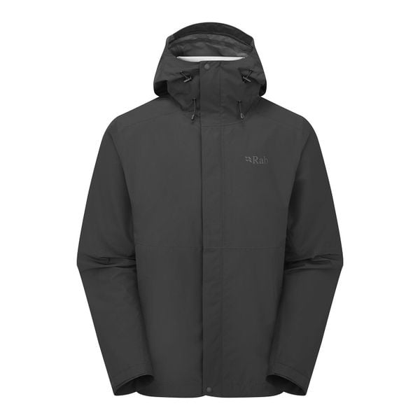Kurtka przeciwdeszczowa męska Rab Downpour Jacket z kapturem. Czarne kurtki RAB, m, bez wzorów, z kapturem. Za 559.99 zł.
