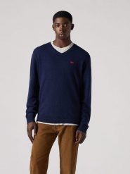 Levi's Sweter w kolorze granatowym rozmiar: XL. Niebieskie swetry nierozpinane Levi's®, s, bez wzorów, z wełny, bez kołnierzyka, bez ramiączek. Za 147.45 zł.