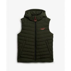 Kurtka puchowa bez rękawów Superdry Fuji. Zielone kurtki Superdry, m, bez wzorów, z materiału, bez kaptura. Za 466.25 zł.
