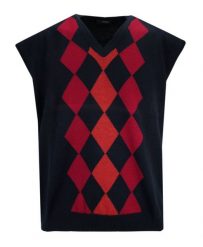 Kamizelka Granatowo-Czerwona, Bezrękawnik, Dekolt w Serek (V-neck), Męska -MAX SHELDON. Czerwone swetry rozpinane Max Sheldon, l, bez wzorów, z bawełny, bez kołnierzyka, bez ramiączek. Za 125.00 zł.