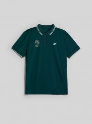 4F Koszulka polo tenisowa męska - zielona XL. Zielone koszulki polo 4F, l, bez wzorów, bez kołnierzyka, bez ramiączek. Za 139.99 zł.