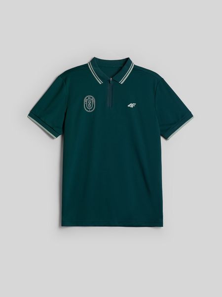 4F Koszulka polo tenisowa męska - zielona XL. Zielone koszulki polo 4F, l, bez wzorów, bez kołnierzyka, bez ramiączek, na fitness i siłownię. Za 139.99 zł.