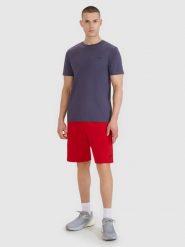4F Spodenki dresowe regular męskie - czerwone S. Czerwone krótkie spodenki sportowe 4F, l, bez wzorów, z bawełny, sportowe. Za 79.99 zł.