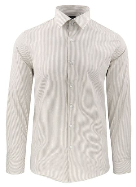 Elegancka Koszula, Wygodny Krój - Victorio - Beżowy Prążek. Brązowe koszule Victorio, bez wzorów, z bawełny, bez kołnierzyka, bez ramiączek. Za 139.00 zł.