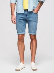 Szorty jeansowe męskie z podwiniętą nogawką - jasnoniebieskie V1 - Rozmiar: XL. Niebieskie szorty Ombre Clothing, m, bez wzorów, z bawełny, klasyczne. Za 209.99 zł.