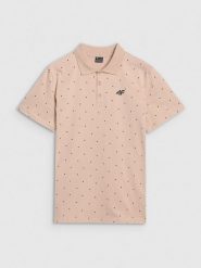 4F Koszulka polo regular z nadrukiem męska - beżowa XXL. Brązowe koszulki polo 4F, m, bez wzorów, z bawełny, bez kołnierzyka, bez ramiączek. Za 89.99 zł.