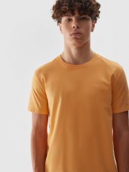 4F T-shirt regular gładki męski - pomarańczowy M. Brązowe t-shirty 4F, m, bez wzorów, z bawełny, bez kołnierzyka, bez ramiączek. W wyprzedaży za 39.99 zł.