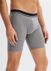 Długie bokserki o wąskim kroju (3 pary). Niebieskie bokserki bonprix, l, bez wzorów. Za 82.99 zł.