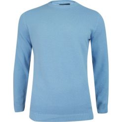 Sweter Bawełniany Niebieski, Błękitny, Dziergany, Tłoczony Wzór, Okrągły Dekolt -Adriano Guinari. Niebieskie swetry rozpinane Adriano Guinari, m, bez wzorów, z bawełny, bez kołnierzyka, bez ramiączek. Za 129.00 zł.