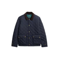 Kurtka puchowa Superdry Estate. Niebieskie kurtki Superdry, s, z aplikacjami, z puchu, bez kaptura. Za 480.85 zł.