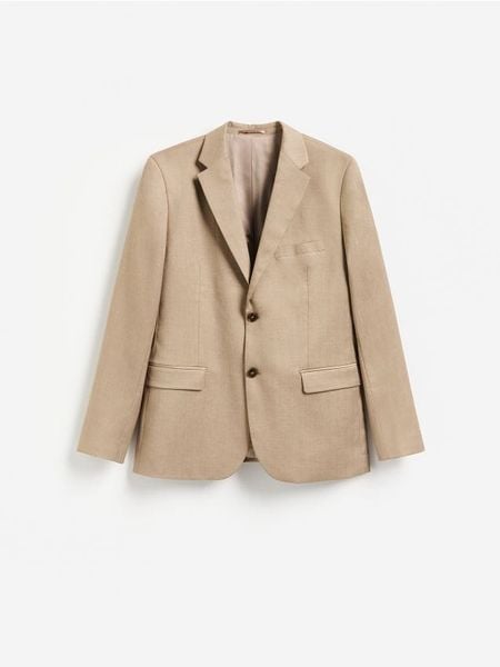 Marynarka slim fit z dodatkiem wiskozy - brązowy. Brązowe garnitury Reserved, l, bez wzorów, z tkaniny. Za 359.99 zł.