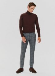 PAKO LORENTE – Szare spodnie męskie w niebieską kratę. Niebieskie spodnie materiałowe Pako Lorente, na co dzień, l, bez wzorów, z poliesteru, casualowe. Za 279.99 zł.