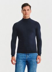 PAKO LORENTE – Granatowy półgolf męski. Niebieskie swetry nierozpinane Pako Lorente, l, bez wzorów, z poliamidu, bez kołnierzyka, bez ramiączek. Za 169.99 zł.