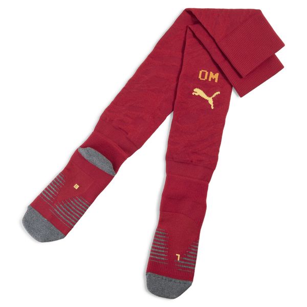 Męskie skarpety bramkarskie Olympique Marsylia 25/26 PUMA. Czerwone skarpety Puma, bez wzorów, z materiału. Za 109.00 zł.