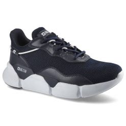 Sneakersy męskie Big Star, sznurowane z tekstylną cholewką wzmocnionymi panelami oraz grubą amortyzującą podeszwą, granat/biały, HH174286. Niebieskie buty sportowe casual BIG STAR, bez wzorów, z dresówki, bez zapięcia. Za 163.00 zł.