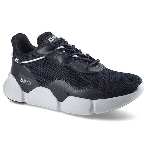 Sneakersy męskie Big Star, sznurowane z tekstylną cholewką wzmocnionymi panelami oraz grubą amortyzującą podeszwą, granat/biały, HH174286. Niebieskie buty sportowe casual BIG STAR, bez wzorów, z dresówki, bez zapięcia. Za 163.00 zł.