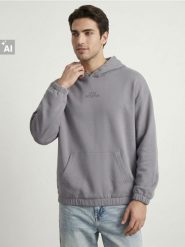 Bluza hoodie z napisem Stay Positive - szary. Szare bluzy bez kaptura Sinsay, l, bez wzorów, bez kaptura. Za 49.99 zł.