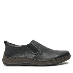 Półbuty Rieker. Czarne eleganckie półbuty Rieker, bez wzorów, bez obcasa, bez zapięcia. Za 339.99 zł.