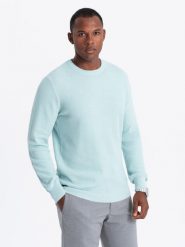 Melanżowy męski sweter ze strukturalnej dzianiny – miętowy V1 OM-SWSW-0142 - XXL. Zielone swetry nierozpinane Ombre Clothing, l, bez wzorów, z bawełny, bez kołnierzyka, bez ramiączek. W wyprzedaży za 89.99 zł.
