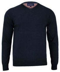 Sweter Ciemnogranatowy Elegancki Męski, 100% Bawełna, Dekolt w Serek (V-neck) - Adriano Guinari -. Niebieskie swetry rozpinane Adriano Guinari, m, bez wzorów, z bawełny, bez kołnierzyka, bez ramiączek. Za 159.00 zł.