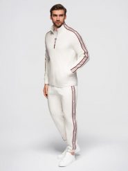 Dresowy komplet męski bluza rozpinana + spodnie dresowe joggery - biały V2 - Rozmiar: XXL. Białe bluzy Ombre Clothing, m, bez wzorów, z bawełny, bez kaptura. Za 399.99 zł.