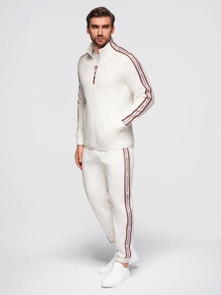 Dresowy komplet męski bluza rozpinana + spodnie dresowe joggery - biały V2 - Rozmiar: XL. Białe bluzy Ombre Clothing, m, bez wzorów, z bawełny, biznesowe. W wyprzedaży za 279.99 zł.