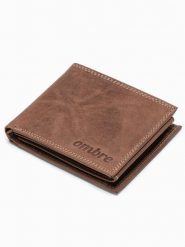 Portfel męski skórzany - jasnobrązowy A092 - uniwersalny. Brązowe portfele Ombre Clothing, bez wzorów, z materiału. Za 71.99 zł.