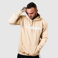 Bluza męska fitness z kapturem kremowa PRO Hoodie. Białe bluzy z kapturem GYMBEAM, m, bez wzorów, z bawełny, z kapturem. Za 88.90 zł.