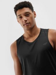 4F Tank top do biegania szybkoschnący męski - czarny 3XL. Czarne bezrękawniki 4F, bez wzorów, z dzianiny, bez ramiączek, do biegania. W wyprzedaży za 69.99 zł.