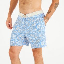 Spodenki surfingowe męskie Olaian 100 18" Flora. Niebieskie odzież kąpielowa OLAIAN, l, bez wzorów, z materiału, sportowe. Za 69.99 zł.