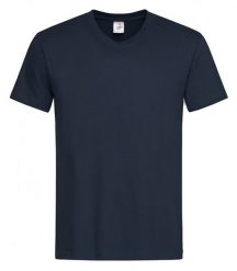 Granatowy Bawełniany T-Shirt w Serek, Męski Bez Nadruku -STEDMAN- Koszulka, Krótki Rękaw, V-neck. Niebieskie bluzki z długim rękawem Stedman, m, bez wzorów, z bawełny, bez kołnierzyka, bez ramiączek. Za 49.00 zł.