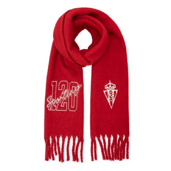 Szalik zimowy z frędzlami 120. rocznica Real Sporting de Gijón Siroko SC120 Gi. Czerwone szaliki SIROKO, bez wzorów, z materiału. Za 253.00 zł.