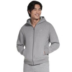 Bluza dresowa sportowa męska Max Soft Full Zip Hoodie. Szare bluzy bez kaptura Skechers, m, bez wzorów, z bawełny, bez kaptura. Za 299.99 zł.