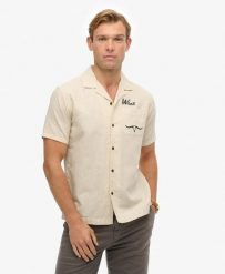 Superdry Koszula The Merchant Store - Resort z bawełny i lnu. Brązowe koszule Superdry, xl, bez wzorów, z bawełny, bez kołnierzyka, bez ramiączek. Za 280.80 zł.