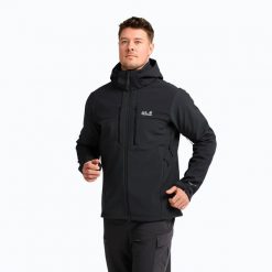Kurtka przeciwwiatrowa męska Jack Wolfskin Jasper. Czarne kurtki Jack Wolfskin, m, bez wzorów, z elastanu, bez kaptura. Za 879.99 zł.