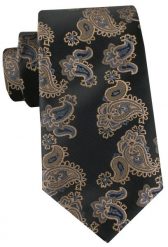 Męski Krawat - Czarny w Brązowy Wzór Paisley - Angelo di Monti. Brązowe krawaty i muchy Angelo di Monti, bez wzorów, z tkaniny. Za 49.99 zł.
